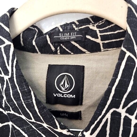 Volcom Black & Cream Abstract Print Slim Fit Short Sleeve Button Up Shirt SZ M - Picture 3 of 10